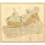 C. Smith, Early 19th Century hand coloured engraved map of Surrey laid down on board, 19.75" x