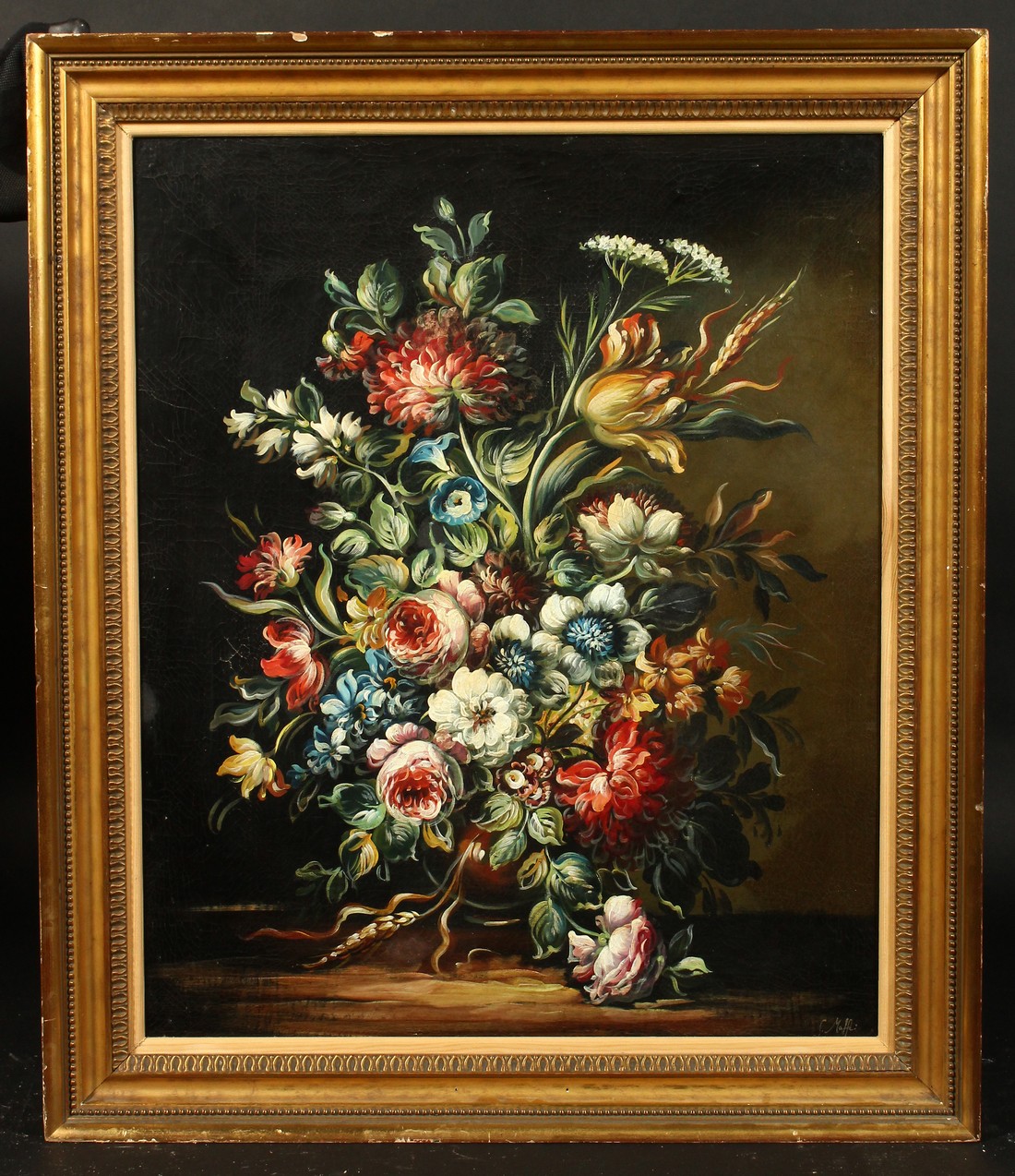 S. Maffe (19th Century) Continental, A still life of mixed flowers in a vase, oil on canvas, signed, - Bild 2 aus 4