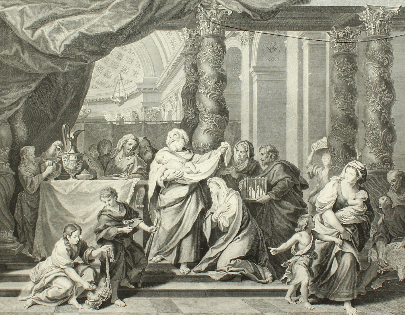An antique engraving of Christ feeding the five thousand, 22.5" x 28", along with another similar. - Image 4 of 6
