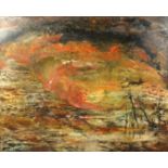 20th Century School, circa 1968, 'The Inferno', oil on canvas, 40" x 50", (unframed).