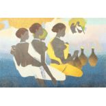 N.S. Bendre (1910-1992) India, female figures by vessels, oil on canvas, signed, 28" x 42".