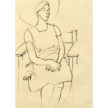20th Century English School, Study of a seated lady, ink 13.5" x 10".