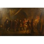 Early 20th Century Continental School, circa 1925, A scene of musicians playing by firelight, oil on