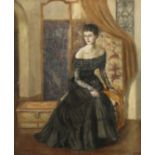R. Ferres? An elegant lady seated in an interior, oil on canvas, signed, 24" x 20", (unframed).