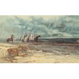 Attributed to Frank Feller (1848-1908) Arab horse men, watercolour, initialled, 10.5" x 17.25".