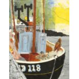 Circle of Percy Kelly (1918-1993), Fishing trawler in a harbour, mixed media, 12" x 10".