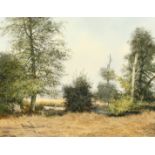 J. Hughes, Summer landscape, oil on canvas, signed and dated '52, 13.75" x 18".