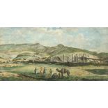 'First View of Persepolis' an antique hand-coloured engraving, 11" x 21".