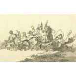 James Gillray, (1756-1815) British, A set of four hunting scenes, black and white etchings, 12" x