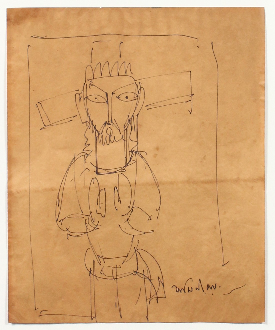 Jamini Roy (1887-1972) India, a stylised ink sketch of Christ, signed, 10" x 8.75".