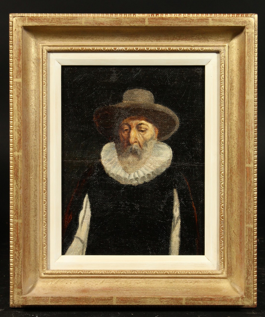 19th/20th Century English School, A portrait of a gentleman with a red cloak, oil on canvas laid - Image 4 of 5