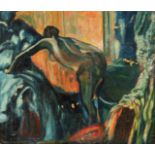 20th Century School, in the artist's studio, A nude female figure, oil on canvas, 12" x 14", (
