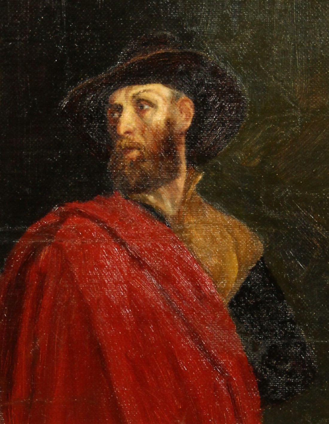 19th/20th Century English School, A portrait of a gentleman with a red cloak, oil on canvas laid