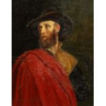 19th/20th Century English School, A portrait of a gentleman with a red cloak, oil on canvas laid