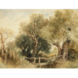 Attributed to David Cox Jr, A.R.W.S. (1809-1885) A rural scene with a wooden bridge, watercolour