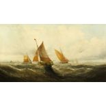 George Knight (19th Century) British, Sailboats on choppy seas nearing a port, oil on canvas,
