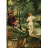 D. Park (20th Century), An artist and his model by a woodland stream, oil on panel, signed, 16" x