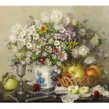 Lidya Datsenko (b.1958) Russian, 'Flowers and Apples', signed, oil on canvas, 15.75" x 17.75",