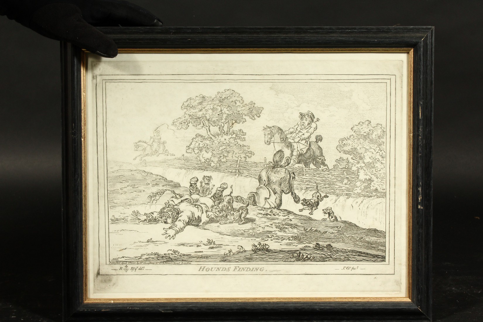 James Gillray, (1756-1815) British, A set of four hunting scenes, black and white etchings, 12" x - Image 5 of 6