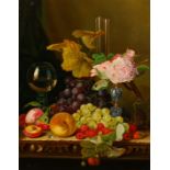 20th Century, an abundant still life of fruit and flowers, oil on canvas, indistinctly signed, 30" x