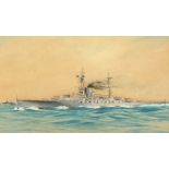 A watercolour study of a battleship, 11" x 18".