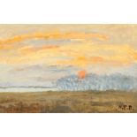 Hugh Boycott-Brown (1909-1990) British, Sunset over a tree lined lake, oil on board, signed with