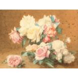 Victoria Dubourg (Mrs Fantin Latour), Still life of roses, watercolour laid on board, signed with