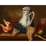 S. Eggers (20th Century), A still life of fruit and a porcelain jug, oil on panel, signed, 12" x