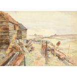 Circle of Martin Snape, Fishermen's huts at the coast, watercolour, 11.25" x 15.75", (unframed).