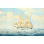 Eric Oldham (20th Century) British, A clipper at full sail, oil on canvas, signed, 16" x 24".