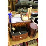 Chinese lacquer food storage boxes, various candles etc.