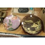 A Japanese lacquer circular dish and a box and cover.
