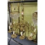 A good Dutch style brass twelve branch chandelier.