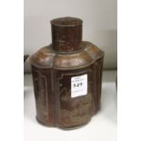 A Chinese spelter tea caddy.