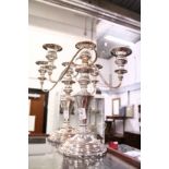 A pair of Old Sheffield Plate three light candelabra.