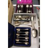 Silver spoons, cased cutlery and other silver items.