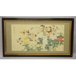 A LARGE 20TH CENTURY CHINESE PAINTING ON SILK - BUTTERFLIES AND FLORA - the large painting depicting