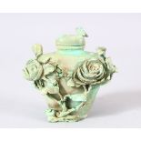 A GOOD CHINESE CARVED TURQUOISE RELIEF SNUFF BOTTLE - the bottle carved in relief with scenes of