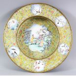 A LARGE & HEAVY CHINESE BEIJING ENAMEL / CLOISONNE DISH - decorated with European scenes of