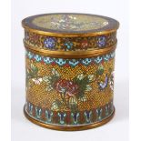 A 19TH CENTURY CHINESE CLOISONEE CYLINDRICAL BOX & COVER - decorated with flowers and insects on a