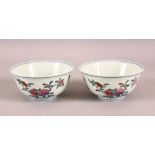 A PAIR OF 19TH / 20TH CENTURY CHINESE DOUCAI DECORATED BOWLS - each decorated with floral display