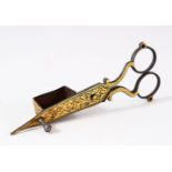 A GOOD SET OF TURKISH GOLD INLAID IRON CANDLE SNUFFER / SCISSORS - the iron scissors inlaid with