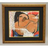 A 20TH CENTURY INIDIAN SCHOOL MIXED MEDIA PICTURE, of an abstract female figure, unsigned ,