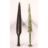 TWO PERSIAN LURISTAN BRONZE DAGGERS, 41.5cm and 40cm.