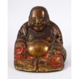 A GOOD 18TH / 19TH CENTURY CHINESE GILT BRONZE FIGURE OF BUDDHA - with poly chrome decoration