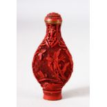 A CINNABAR LACQUER SNUFF BOTTLE, 7.5cm.