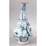 A CHINESE MING STYLE BLUE & WHITE PORCELAIN OCTAGONAL VASE - decorated with various native trees,