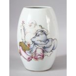 A CHINESE REPUBLIC PORCELAIN VASE, decorated with a seated immortal holding a flower with bats to