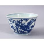 A GOOD CHINESE BLUE & WHITE MING STYLE PORCELAIN BOWL, decorated with pine trees and bamboo, the