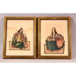 TWO INDIAN MINIATURE PAINTINGS, each with a seated female, framed and glazed, both 23cm x 18cm.